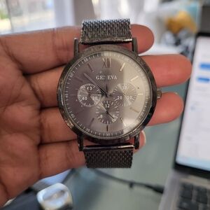 Geneva Black and Silver Watch